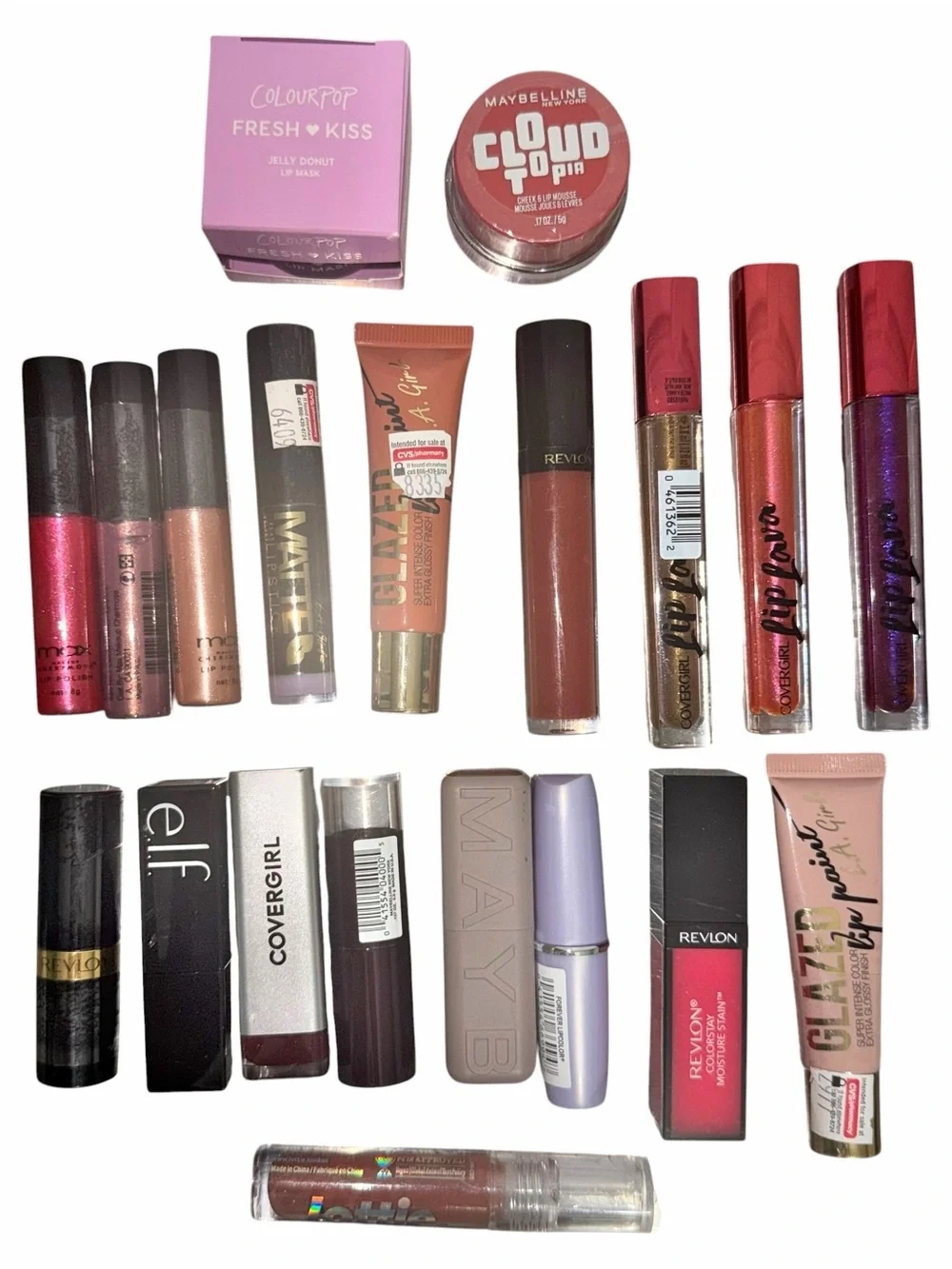 Lot of 20 LIPSTICK & LIP GLOSS ~ Revlon Covergirl ELF Assorted Shades ~ New